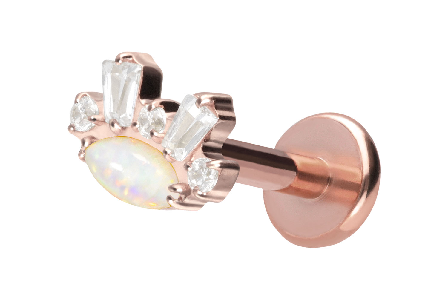 Titan Labret Piercing mit Push Fit SYNTHETISCHER OPAL + KRISTALLE